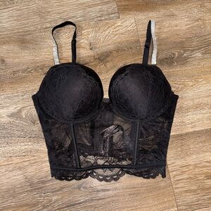 Victoria’s Secret Sparkle Strap Push Up Black Lacey Corset Size 34B